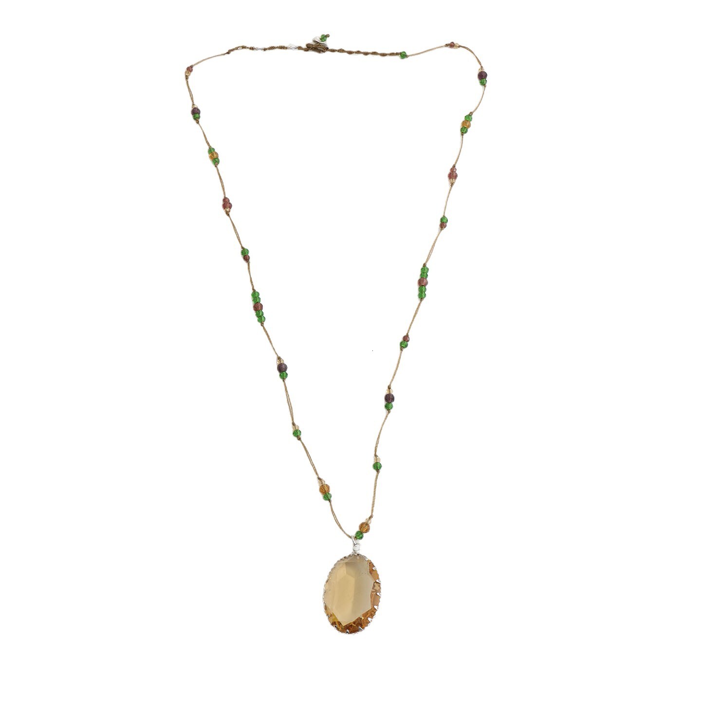 Sweet cool style, handmade beaded green crystal necklace, featuring luxurious and elegant oval gemstone pendant, perfect as a long chain for sweater