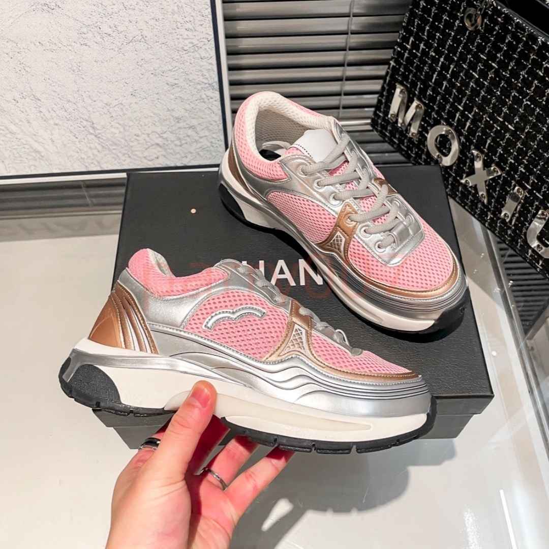 Luxury Designer Running Shoes Casual shoes For Women Mesh Breathable Metallic Silver Pink Sneakers Retro Star Dad Shoe Chunky Platform Outdoor Walki