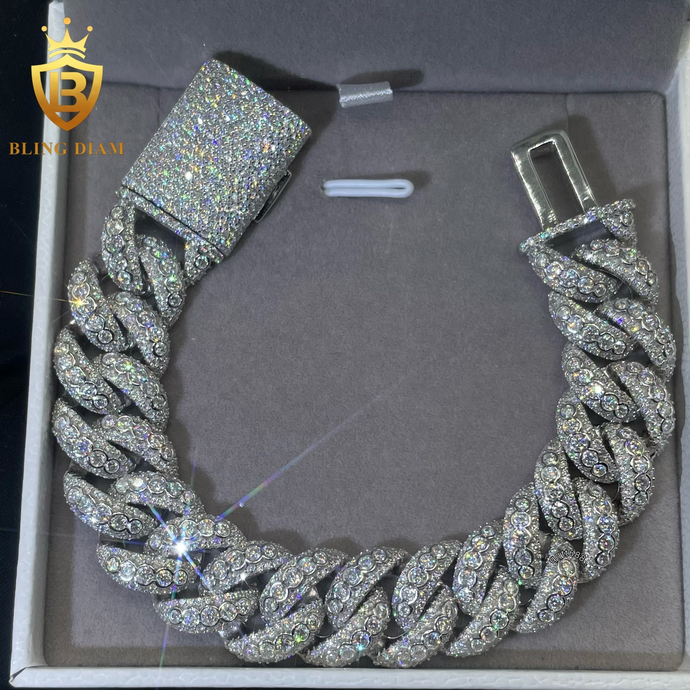 GRA Certified 925 Sterling Silver 15mm VVS Moissanite Ice Out Cuban Link Bracelet Hip Hop Jewelry for Men Pass Diamond Test