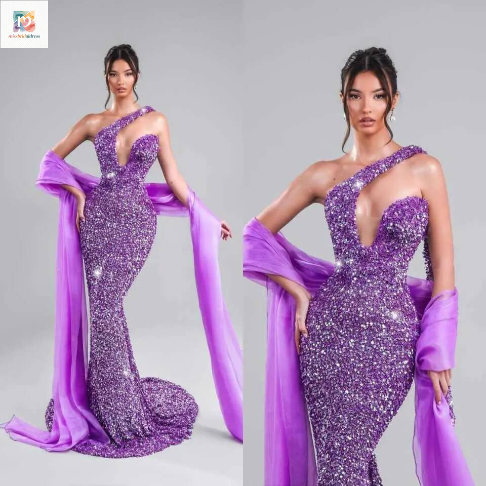 One Shoulder Sequined Evening Dresses Mermaid Backless Prom Gowns Formal Guest Party Dress Customized Mb017
