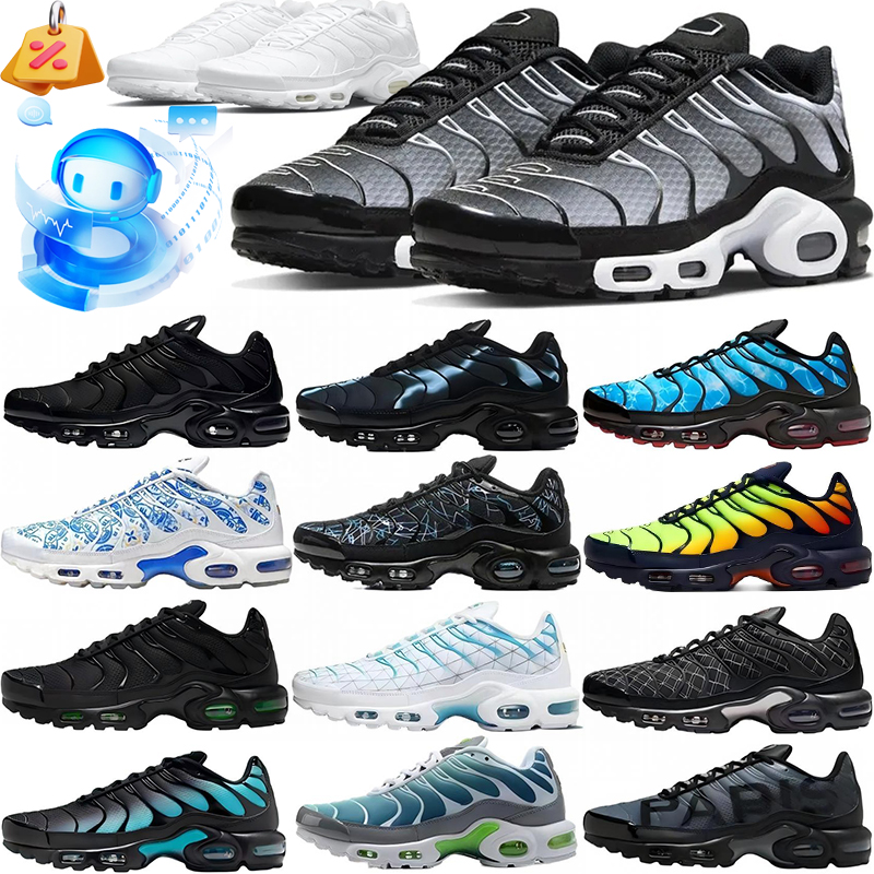 Designer Plus size Running shoes Men tn White Cushion Sneakers Wave Texture Retro Breathable Mesh Lining Casual Street Footwear for Daily Walking Tr