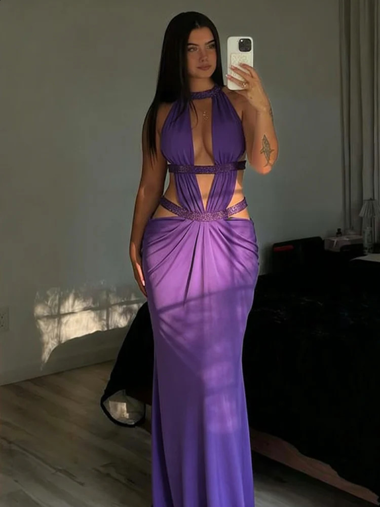Weird Puss Elegant Backless Dress Women Y2K Patchwork Sparkle Bandage Irregular Sleeveless Sexy Beach Vacation tie Vestidos 261015