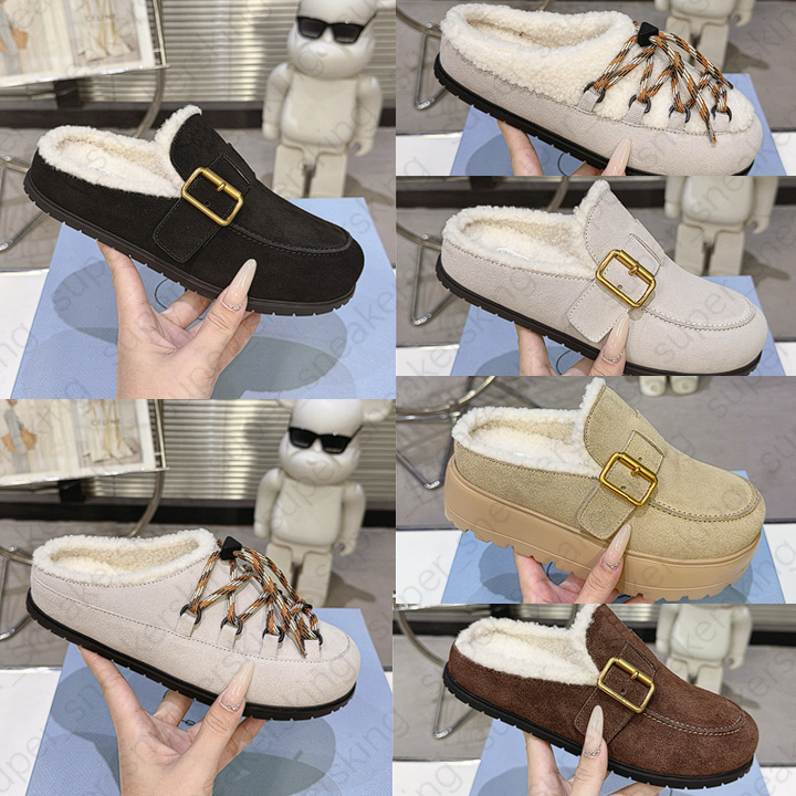 Designer Slippers Suede leather platform Mule Shoes Furry and Warm Women Slides Sandals Beach Comfort Calfskin Leather Suede Slides Size 35-41