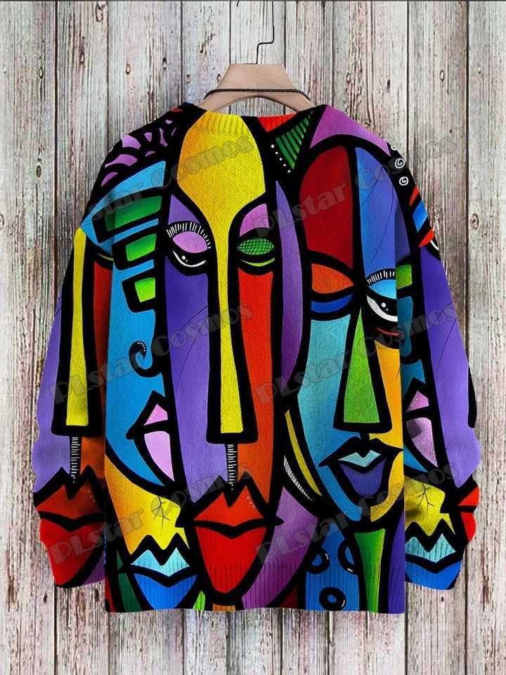 Art Girl Multicolor Pattern Abstract 3D Printed Men's Crewneck Knitted Pullover Winter Unisex Casual Knit Pullover Sweater ZZM47 M261016