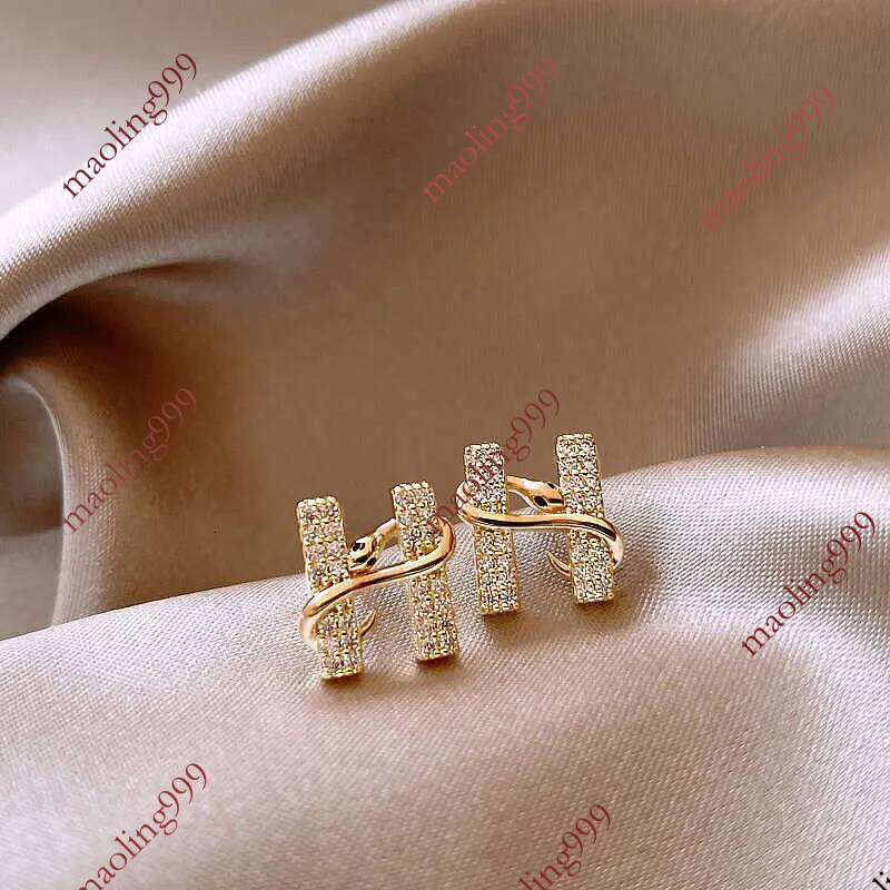 Boucles d'oreilles Designer boucle d'oreille de luxe lettre de serpent doré H incrustation de zircon haut de gamme nouveau style cuivre plaqué av