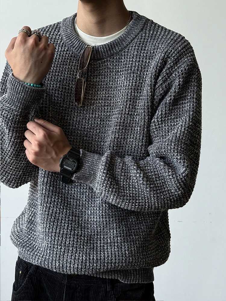 Chunky Japanese Style Knit Heavyweight Sweater For Men Fall Winter Solid Color Minimst Round Neck Casual Pullover Trendy Male M261016