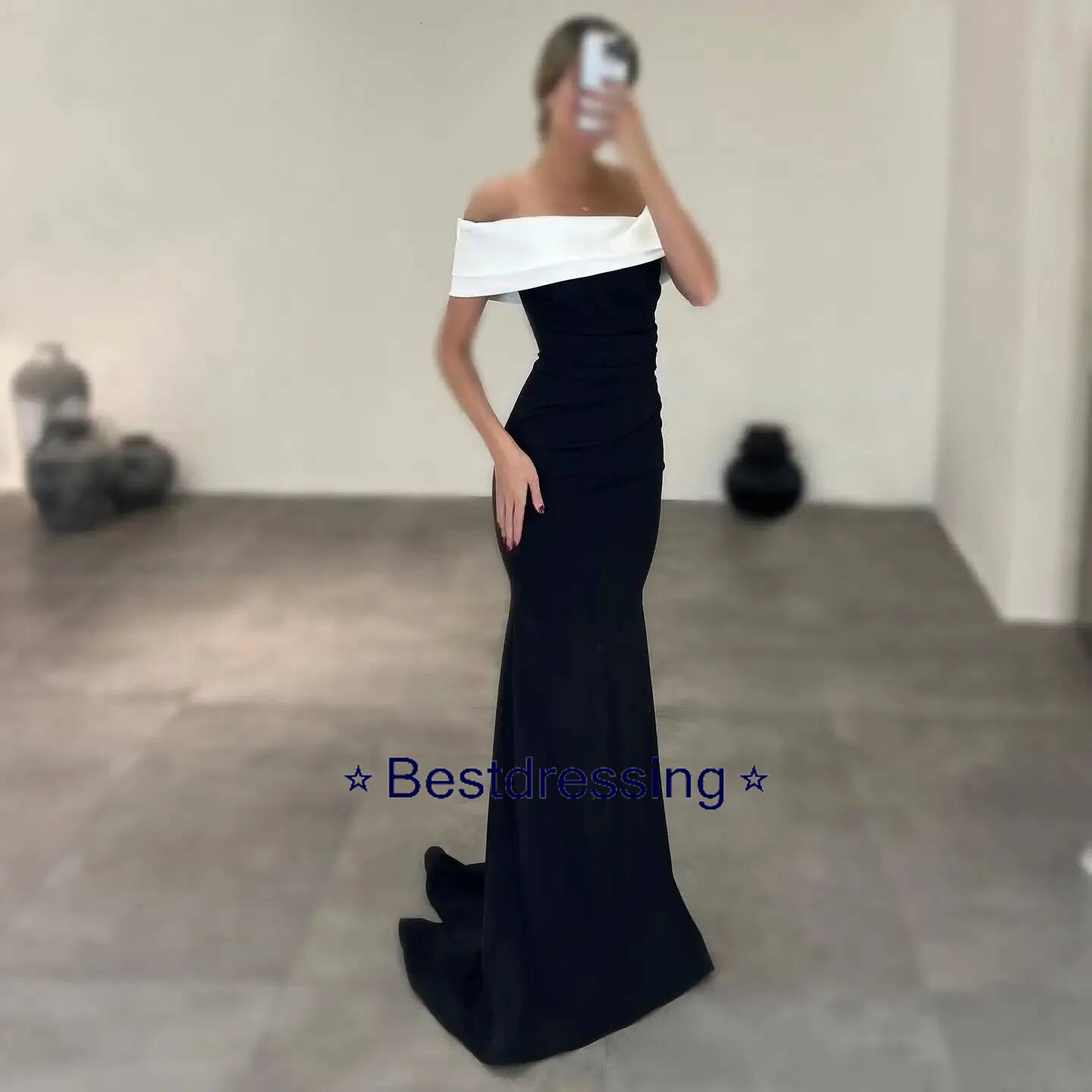 Simple Black Evening Dress Off The Shoulder Satin Mermaid Formal Party Prom Gowns Celebrity Style Vestidos Feast Robe De Soiree Bd019
