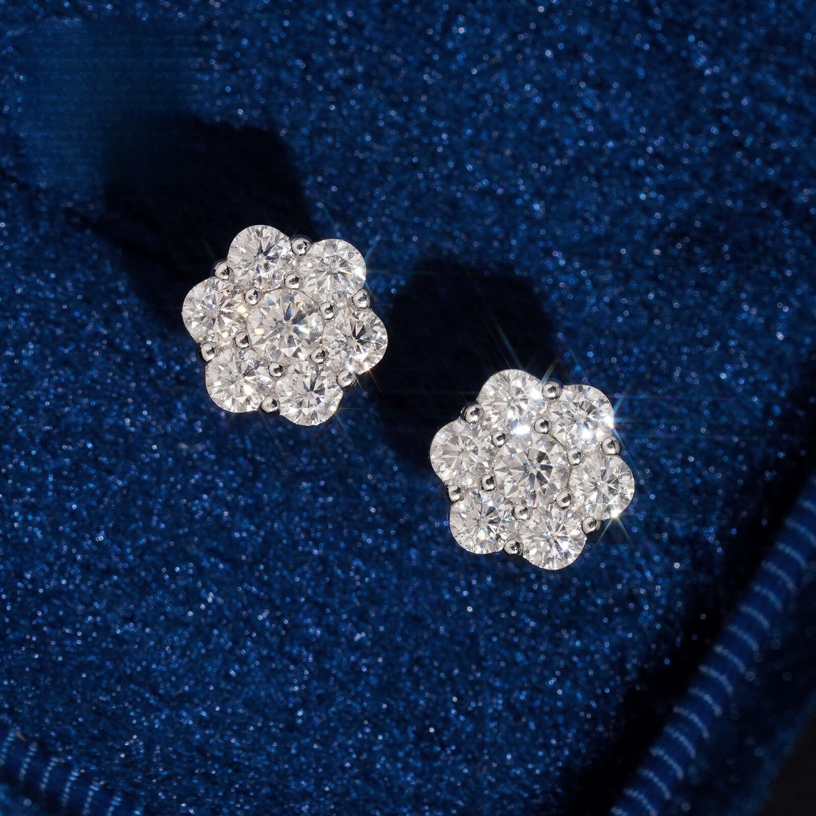 Hot-selling 8mm Moissanite Flower S925 Silver Hip Hop Earrings with GRA for Export and Sales