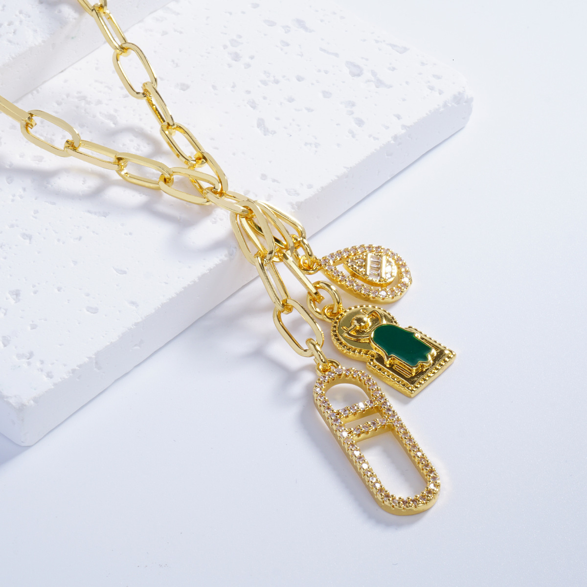 Inlaid Diamond Double Layer Cross Necklace for Women K Luo Heart Light Luxury Niche High-end Ins Emerald Pendant Jewelry