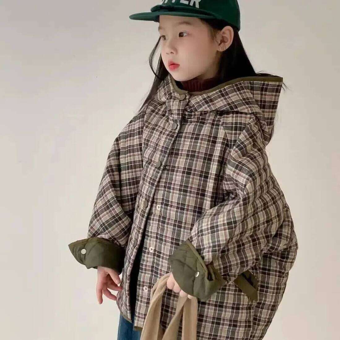 Girls Hoodie Childrens Winter 2026 New Padded pullover Coat Korean Fashion Casual Daily Plaid Hooded Thicken Cotton Padded Parkas Girls Boys Clothes