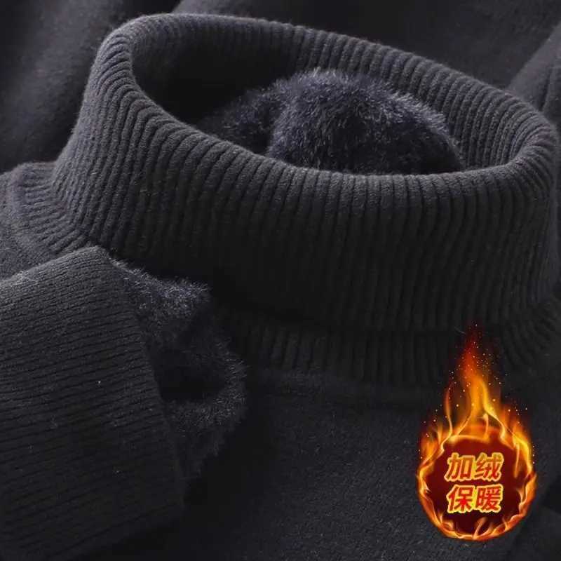 Men Anti-pilling High Quty 1pcs Knitted Turtleneck Sweater Thick Velvet Slim Fit Long Slve Pullover Solid Trend Men Clothes M261016
