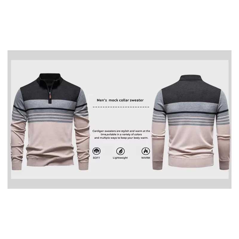 Zip Mens Knit Sweater 1/4 Pullover Men's Mock Collar Knitwear Casual Long Slve Sweaters Pullovers US Size M261016