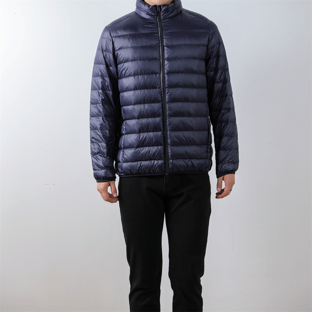 Pinghu men's autumn and winter solid color simple stand-up collar duck down jacket for middle-aged men, lightweight down coat for men, drop shi