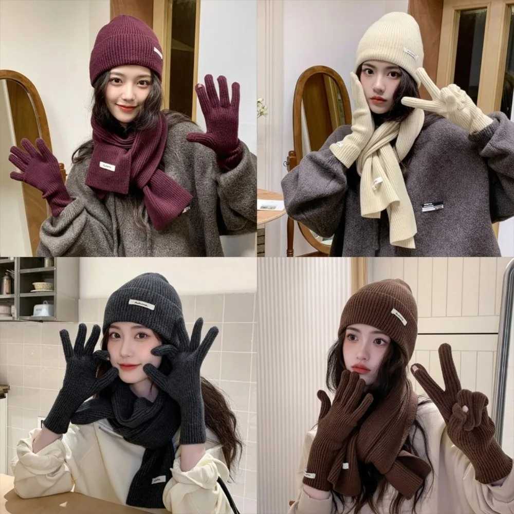 Beanie/Skull Caps Red Hat Scarf Gloves Set Warm Cotton Thickened Knitted Woolen Cap Ear Protection New Year Winter Beanie Hats Christmas Gift Q26101
