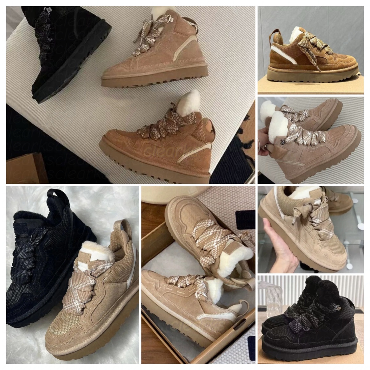 Designer Fur Sneakers Trainers Casual lowmel Shoes Boots Highmel sneaker Womens Suede Chestnut Sand Wool casual shoes size 36 44