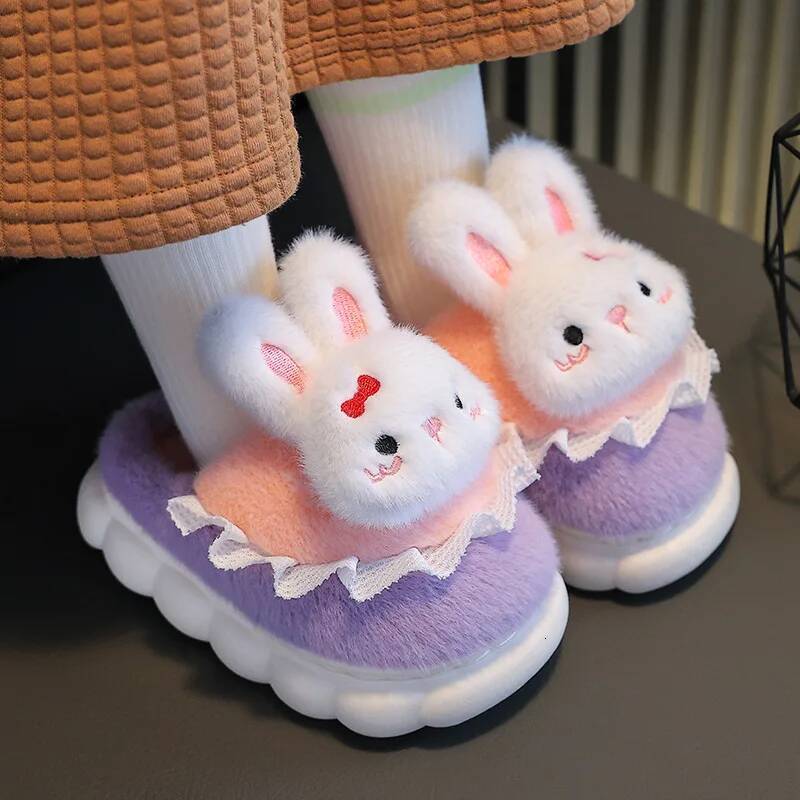 Home 2026 Autumn Winter New Child Velvet Fashion Anti slip Sweet Cute Girl Cotton Slippers J261019