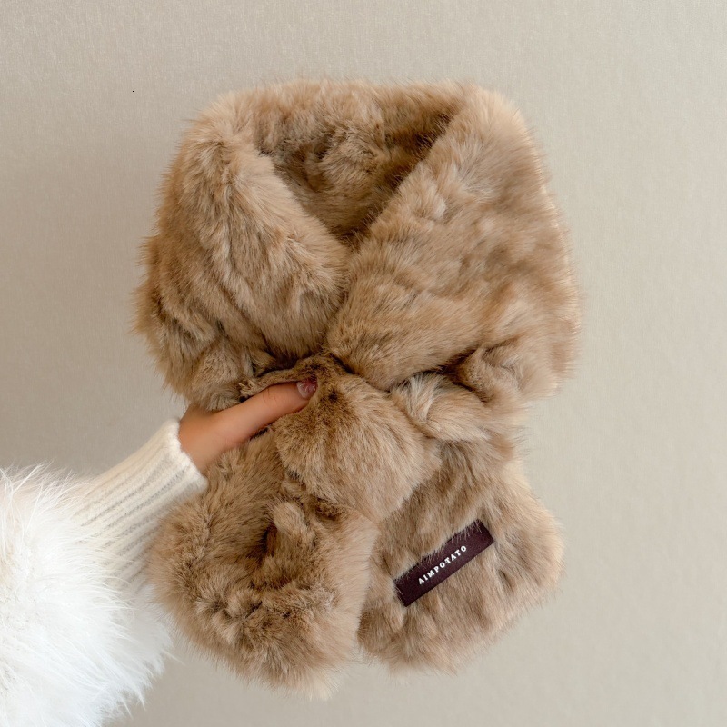 ersatile Faux Fur Collar Scarf, Solid Color, Crisscross Design, Plush Scarf For Women, Winter Thickened Warm Neck Warmer Liuyuemoshang