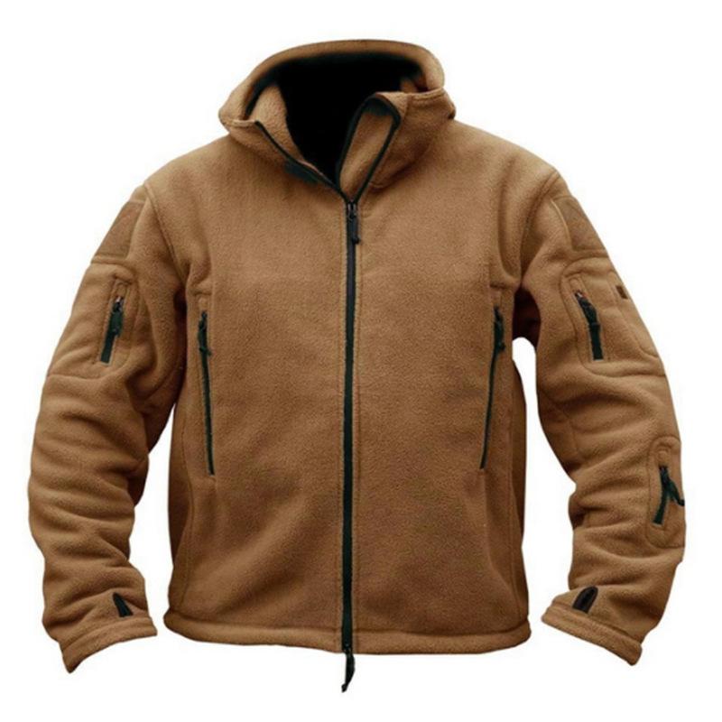 Veste polaire à capuche à manches longues pour hommes, fermeture éclair complète, patchs de bras tactiques, poches zippées multi-sécurisées, vête