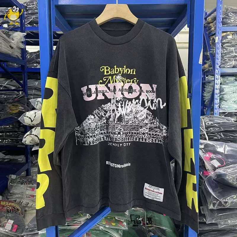 Good Quality RRR123 Long Sleeve T-shirt Oversized Men Woman Streetwear Vintage Printing Hip Hop Crewneck Casual Washed Tops T261019