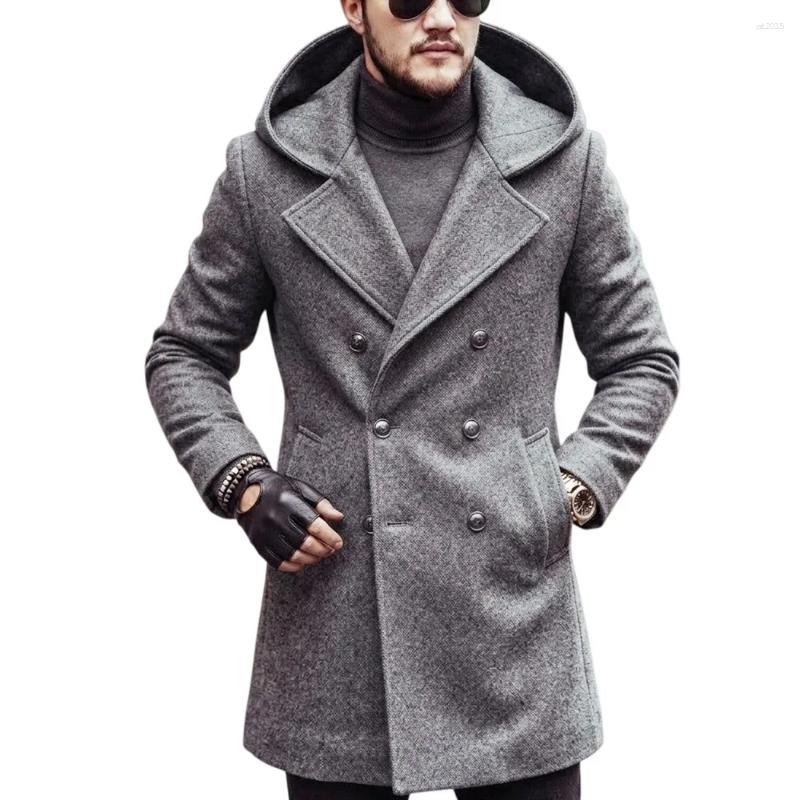 Jacket Men Wool Blends Mid Length Overcoat Double Breasted Full Sleeve Y2k Streetwear Work Trench Coat Autumn Winter 2026