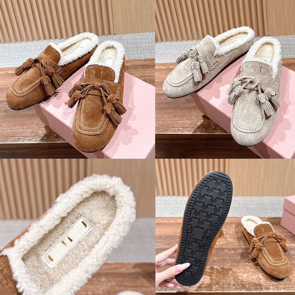 Womens Designer Suede And Shearling Mules Luxury Mule Upper Signature Logo Casual Mule Easy To Wear Warm Fashion Brand Autumn Winter Mule Shearling