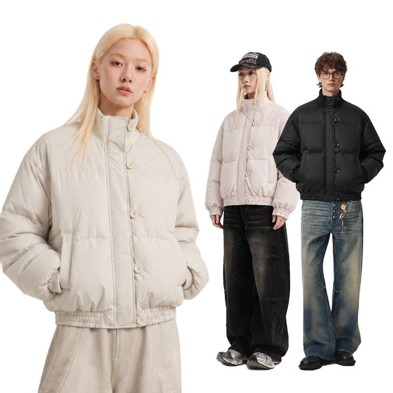 CATTEEIUS Retro Solidcolor 90% White Duck Down Hooded Workwear Puffer Jacket, Unisex, Trendy, Loose Fit, And Thickened For Extra Warmth