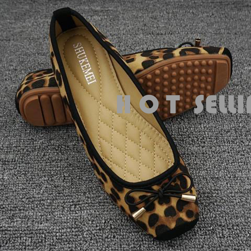 Spring Summer Women Ballet Flats Sweet Flat Bowknot Laides Brand Shoes Plus Size 42 Leopard 2415