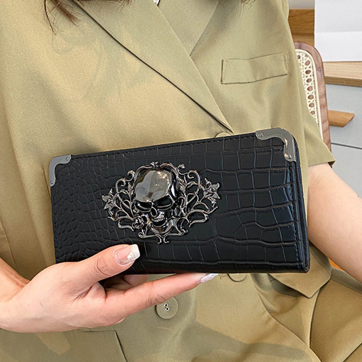 Luxury Brand Designer Bag Retro Crocodile-Patterned, Long Style, Large Capacity, 2025 New Model, Leather Clutch, Hand-Held Wallet, Zippered Pouch, P