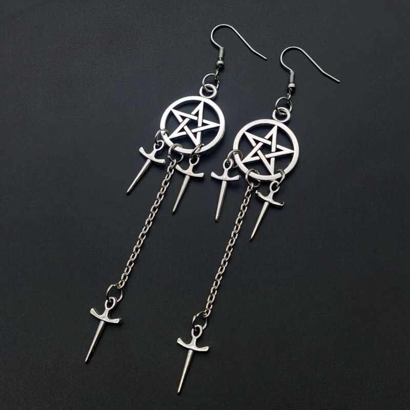 Luxury Brand Designer Jewelry , European American New Arrivals: Five-Pointed Star Sword Dagger Earrings, Gothic Dark Style, Unique And Creative Earr