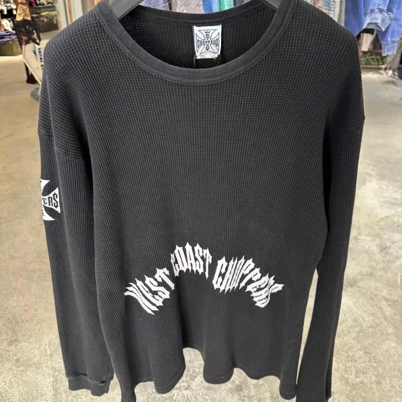 White Sharp Letter Print Oversize Black Waffle West Choppers Long Sleeve Tshirt Cross Pullover Cototn Streetwear Men Women