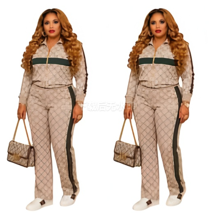 Women's Patchwork Tracksuit Stand up Collar cardigan long Sleeve jacket high waist straight leg wide leg pants Female 2 Piece Sets casual Lady
