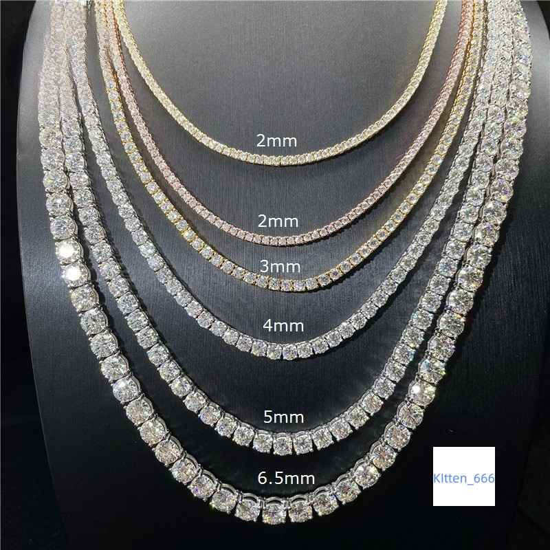 Fashion Hip Hop Sparkling S925 Silver VVS D Color GRA Certified 3mm-4mm VVS Moissanite Tennis Chain