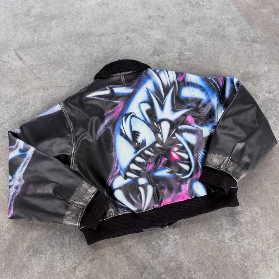 Men Y2K Punk Retro Silver Dragon Graffiti Imitation Leather Er Jacket Plush Collar Zipper Casual Streetwear Winter Outerwear T261019