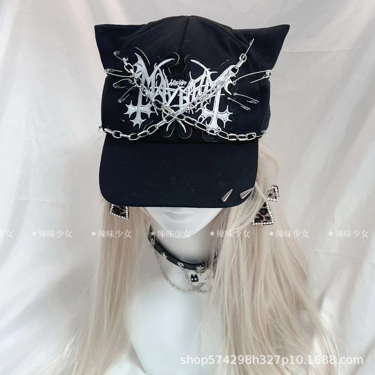 Luxury Cap Brand Designer Hat Luxury Cap Brand Designer Hat Luxury Cap Brand Designer Hat Subculture Punk Cat Ear Hat Women, Dark Style With Chain P