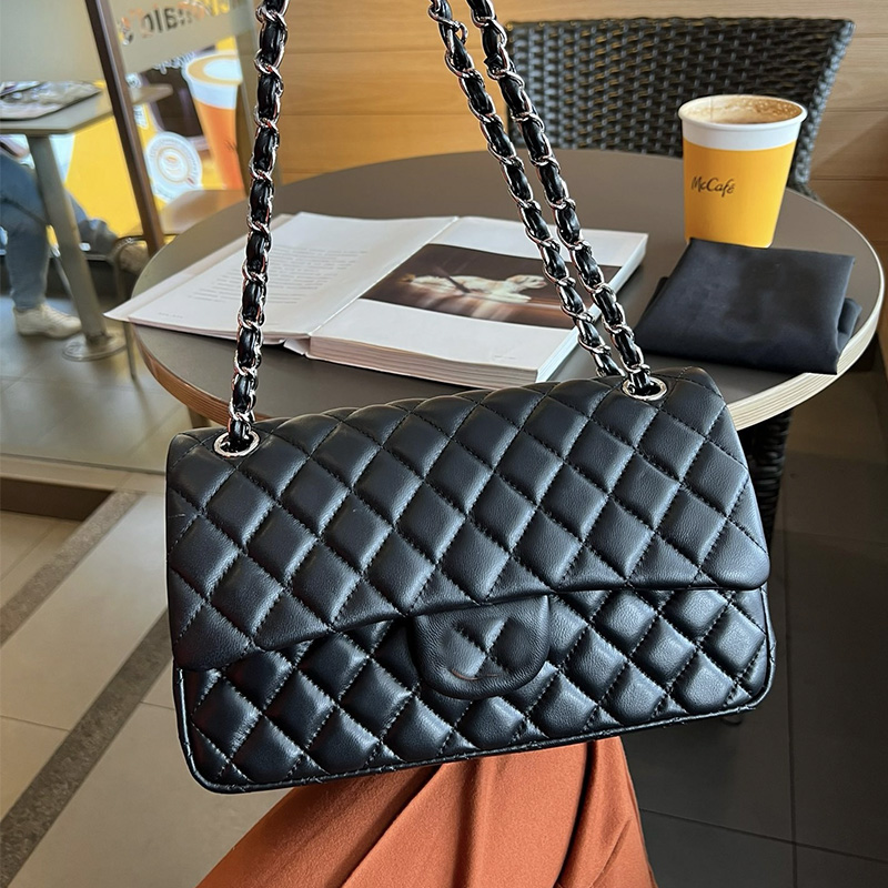 Classic Black Caviar leather Chain designer shoulder Flap Bag Diamond Quilted lambskin high quality Handbag for women Classic Silver Turn Lock Cross