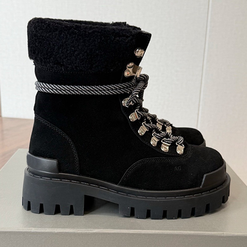 Combat Strike Winter Noce Boots Luxury Ladies Menfolk Constrasted Hiking Style Laces Lamb Wool Inner Keep Warm Booties Vintage Metropolis Street Wal
