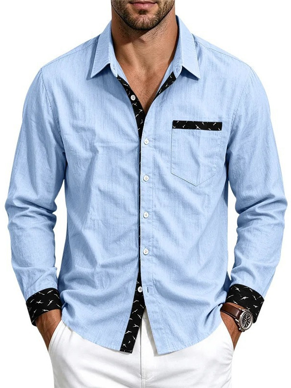 export, men's solid-color linen shirt, classic simple style, suitable for spring and autumn, Hawaiian vacation long-sleeve shirt