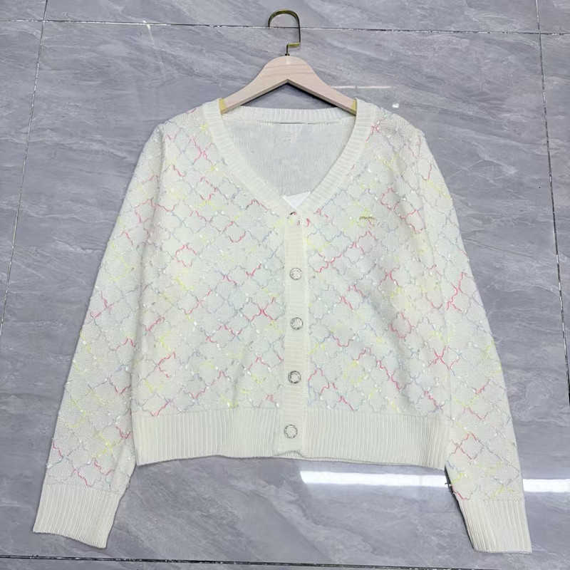 Women's Knits & Tees designer High-quality 26 autumn new knitted, colorful, mesh-patterned, V-neck, long-sleeved cardigan