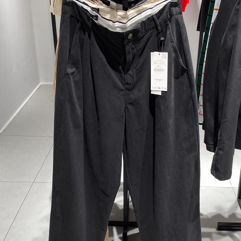 Pantaloni casual in cotone da uomo di design Pantaloni larghi a gamba larga pieghettati dritti con cerniera solida Pantaloni autunnali per tutti i g