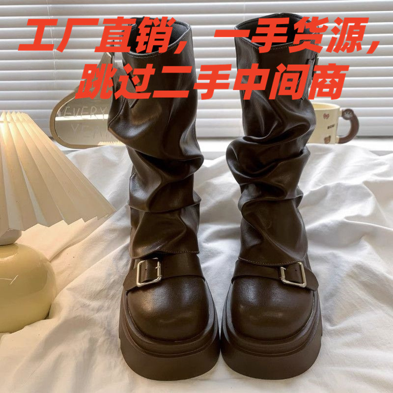 Women's Vintage Brown Boots Thick Sole Height Increasing 2026 Spring Autumn New Style dh5367242