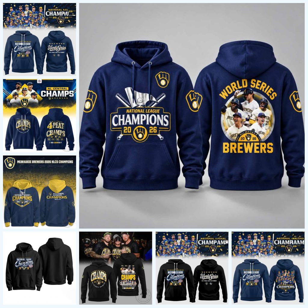 Personalized Custom 2026 NationalLeagueChampionsPullover Hoodie All Stitched Milwaukee EmbroideryBrewerss Mens Lightweight Hooded Jersey Navy Blue B