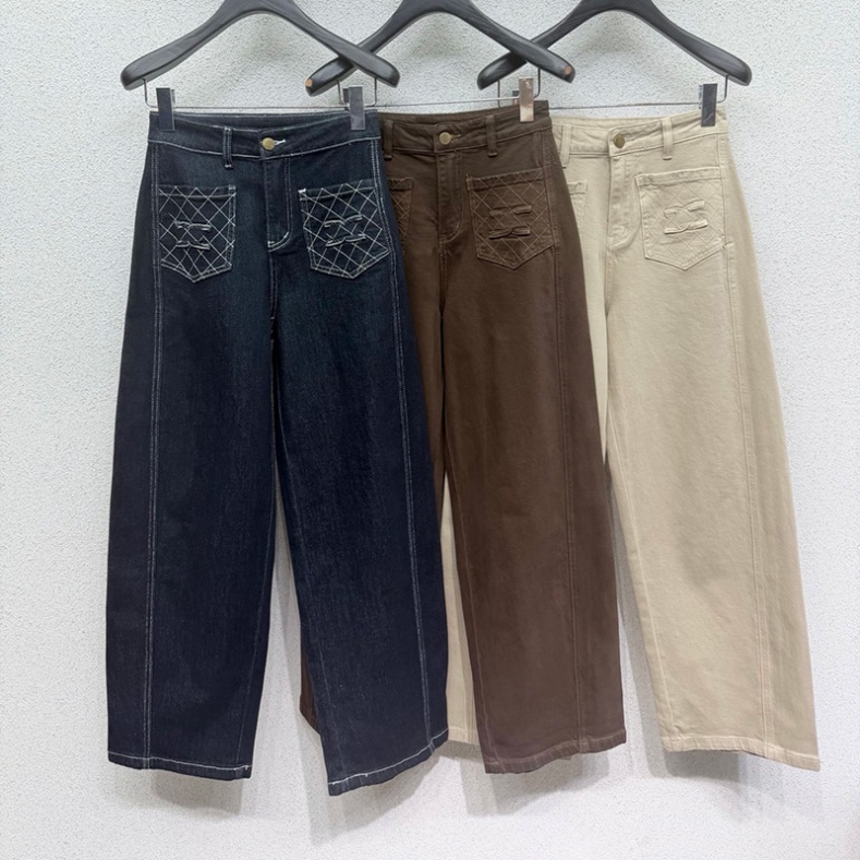 Women Denim Pant High Waist Chic Straight Wide Leg Skinny Tweed Jeans Autumn Classic Daily Commuter Versatile Trousers