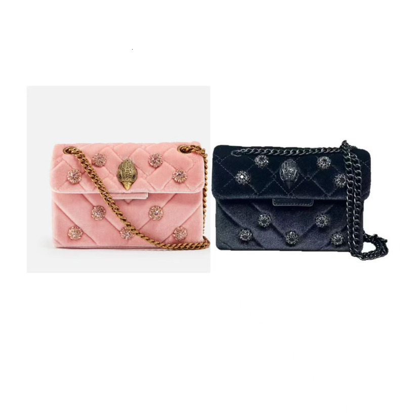 designer Pink Suede Rhinestone Chain Bag Rhinestone Eagle Head Hardware Quilted Embroidery Evening Shoulder Crossbody Mini Bag