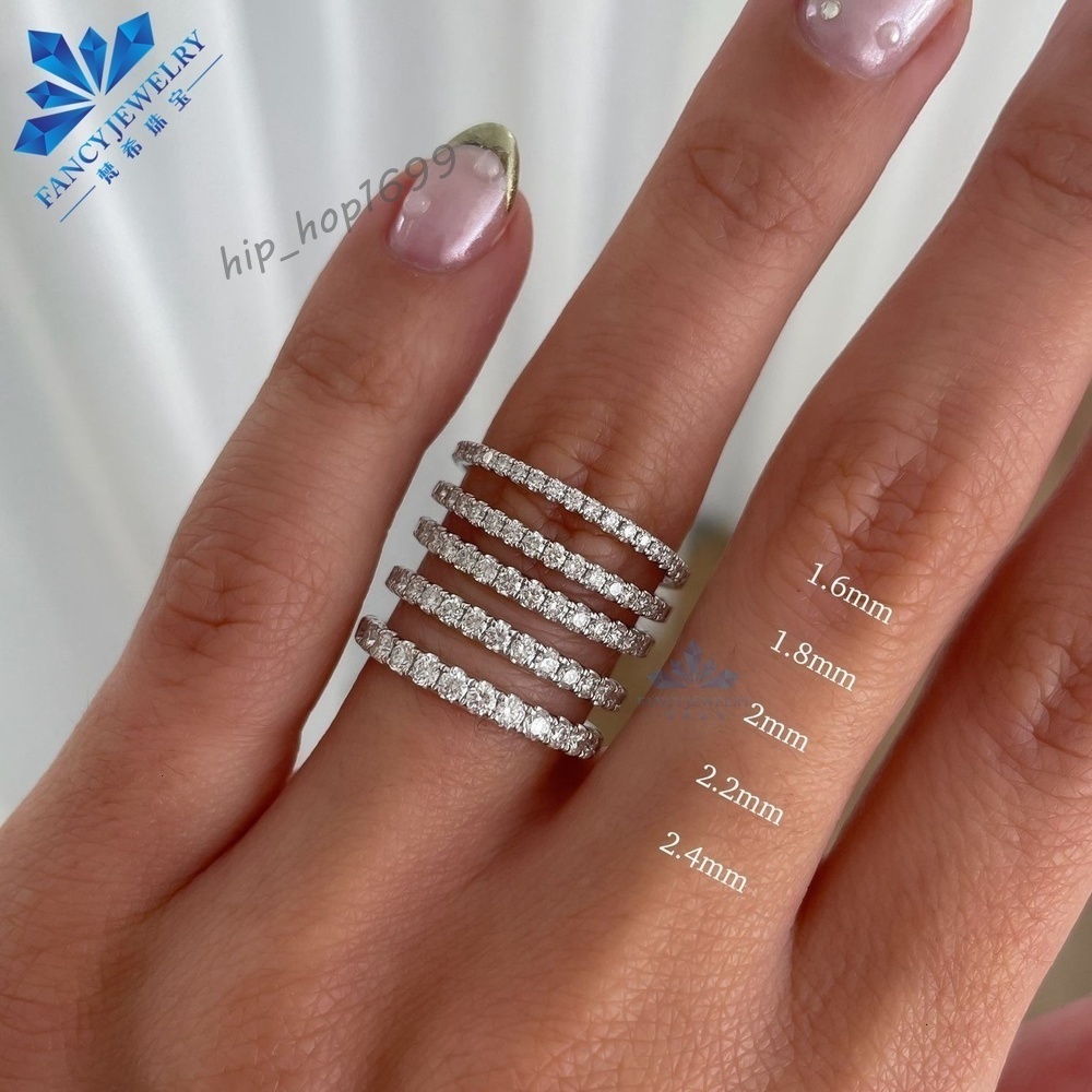 Pass Diamond Tester Iced Out Moissanite Ring Full Diamond 14k 18k Gold Engagement Rings 2.0mm 3.0mm Vvs Moissanite Eternity Band