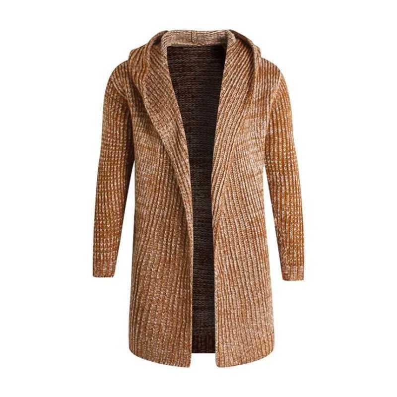 Mens Loose Long Autumn Winter Cardigans Sweaters New Fashion Big Size Jumpers Mens Hooded Sueter Knit Sweater Sudaderas M261016