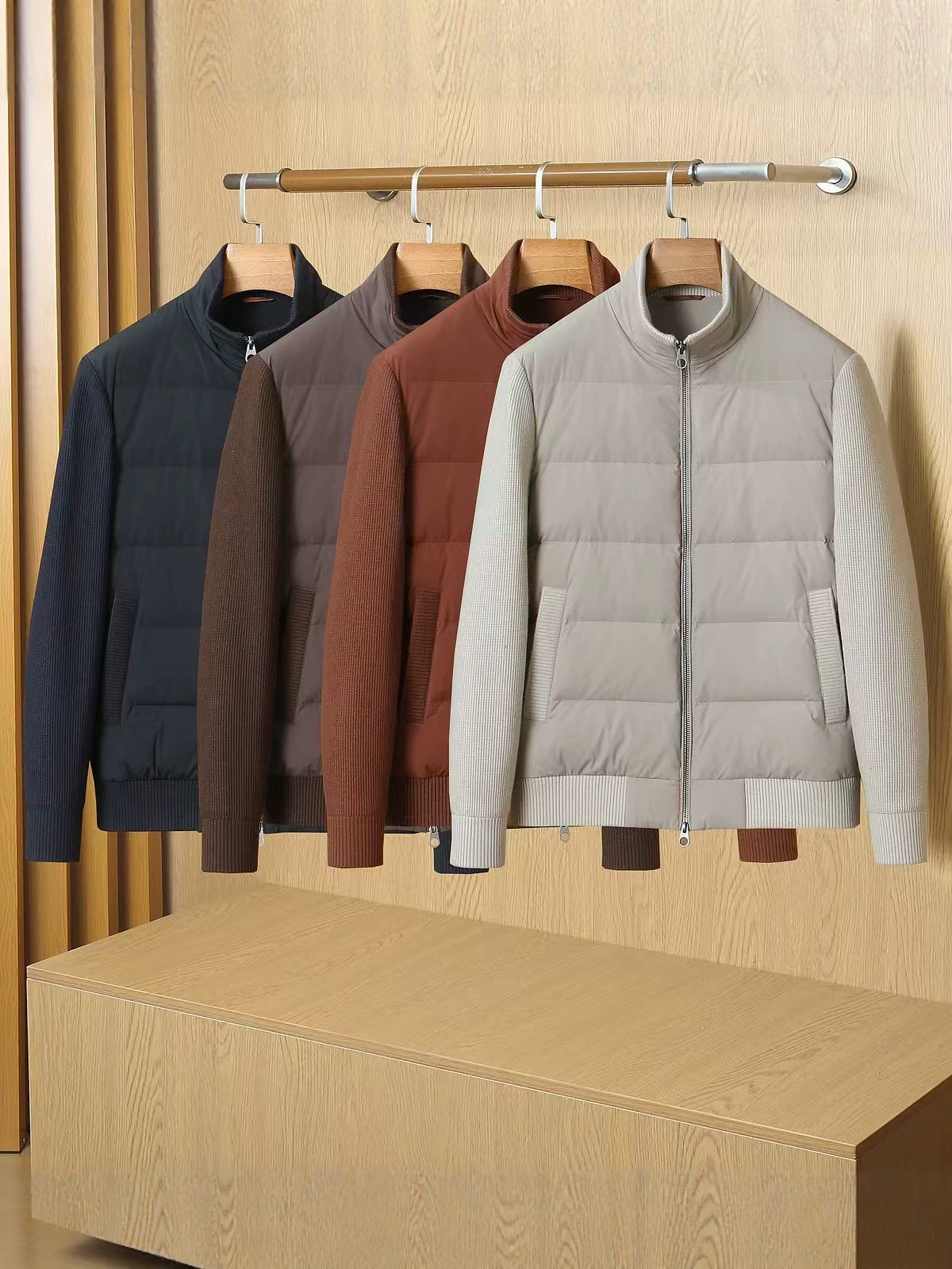 Autumn/Winter Collection, LP Down With Knitted Patchwork, Standup Collar, Warm, And Stylish Bomber Jacket For Men 061019