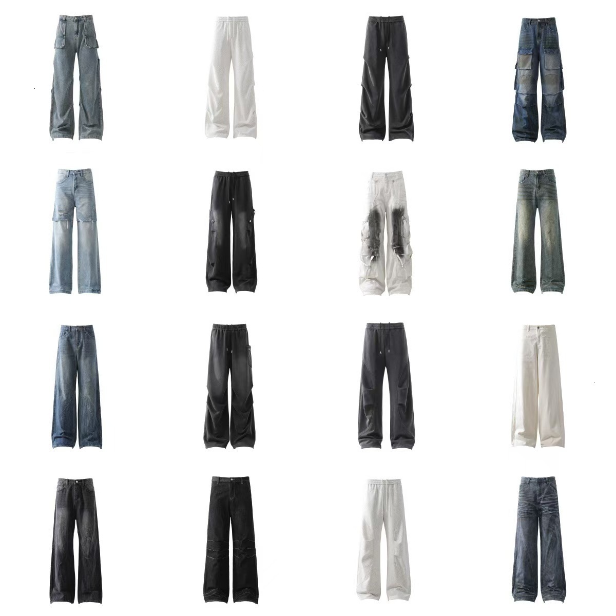 Men Jeans Mens Jeans Baggy Casual trousers Eide Leg Street Retro Hip Hop Print Trend Fashion Black High Waist Jean Y2k Clothing Denim Pants