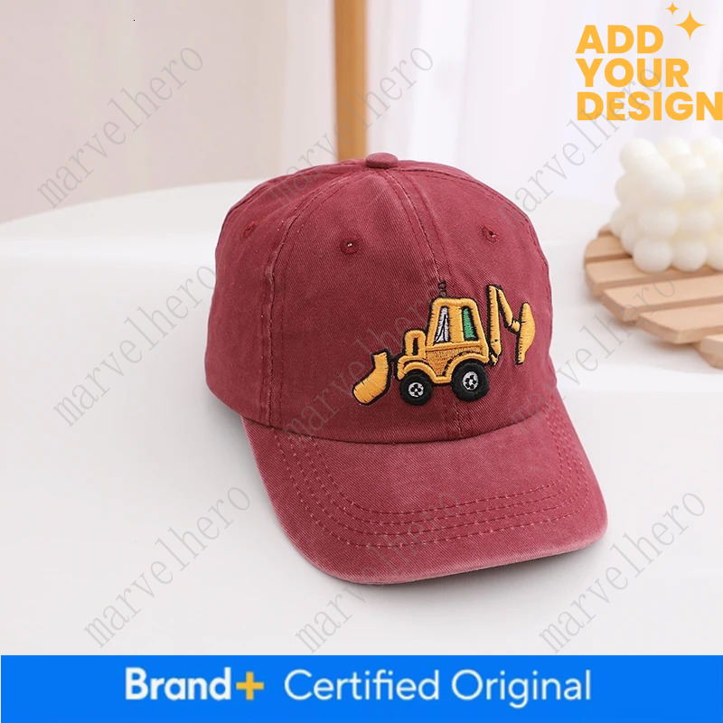 Cartoon Excavator Print Washed Baseball Vintage Distressed Pure Cotton Duckbill Cap Sun Protection Supports Drop Shipping