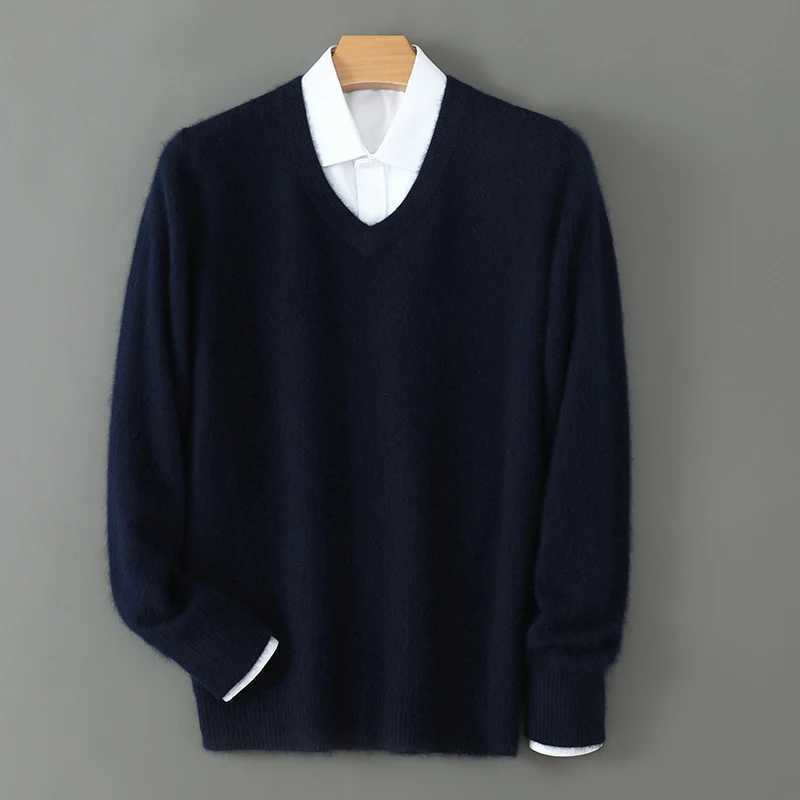 100% Pure Mink Cashmere Men's Sweater V-Neck Pullover Sweater Knitted Sweater Autumn Winter New Long Slved Loose Tops M261016