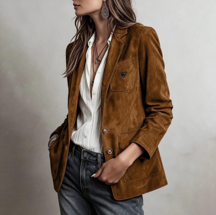 Womens designer jacket Luxury Brand Clothes Retro New letter suede single breasted coat women Suit
